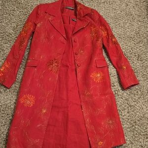 Favourbrook Red Floral Trench Coat And Dress.